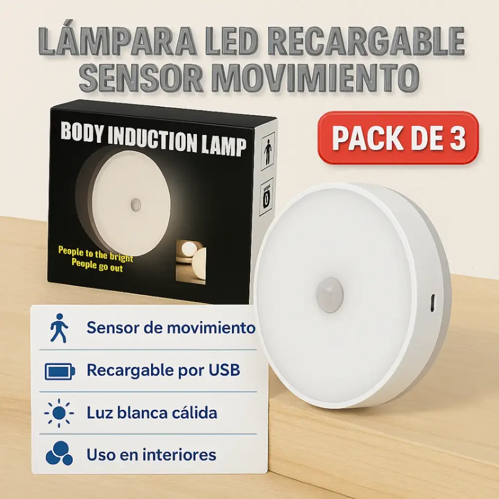 Pack 3 Lampara Led Recargable Sensor